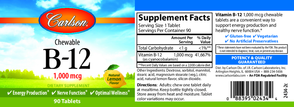 B-12 1000mcg, 90 Tablets