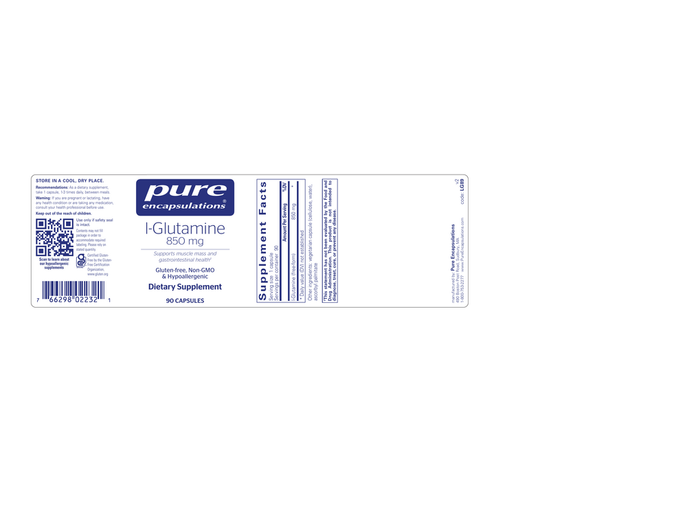l-Glutamine 850mg, 90 Capsules , Brand_Pure Encapsulations Form_Capsules Requires Consultation Size_90 Capsules