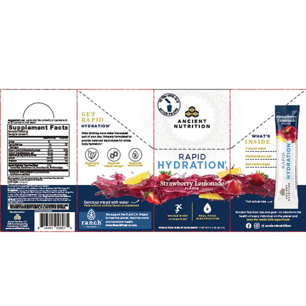 Ancient Nutrition Rapid Hydration - Strawberry Lemonade - back