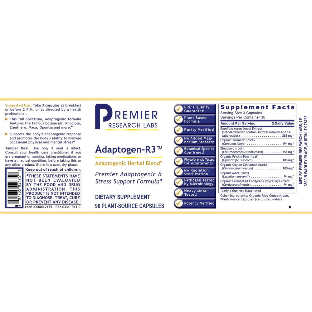 Adaptogen-R3™, 90 Capsules , Brand_Premier Research Labs capsules Form_Capsules Requires Consultation Size_90 Capsules