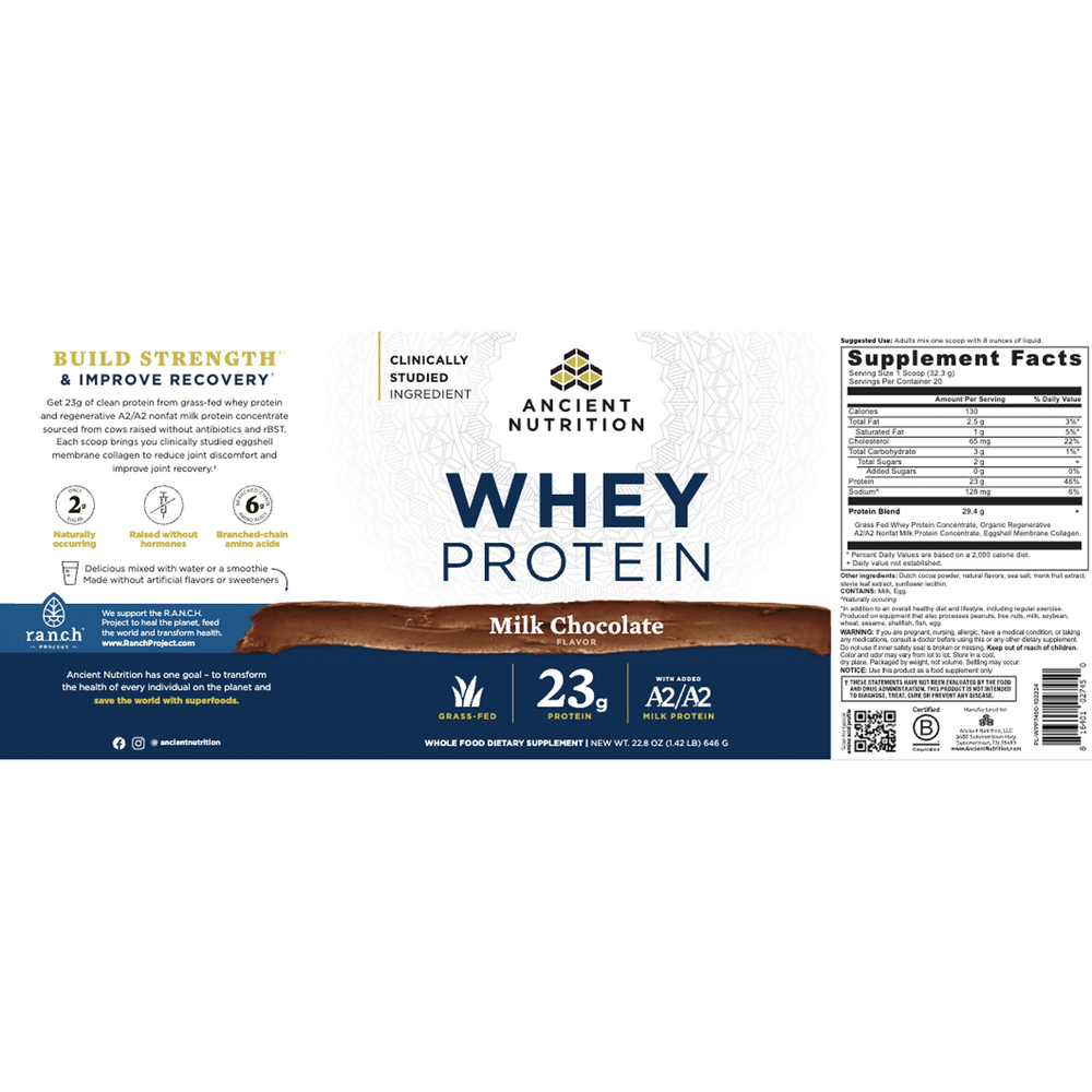 Ancient Nutrition Whey Protein Powder - Milk Chocolate - back