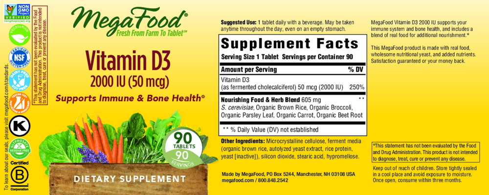 Vitamin D3 2000IU, 90 Tablets