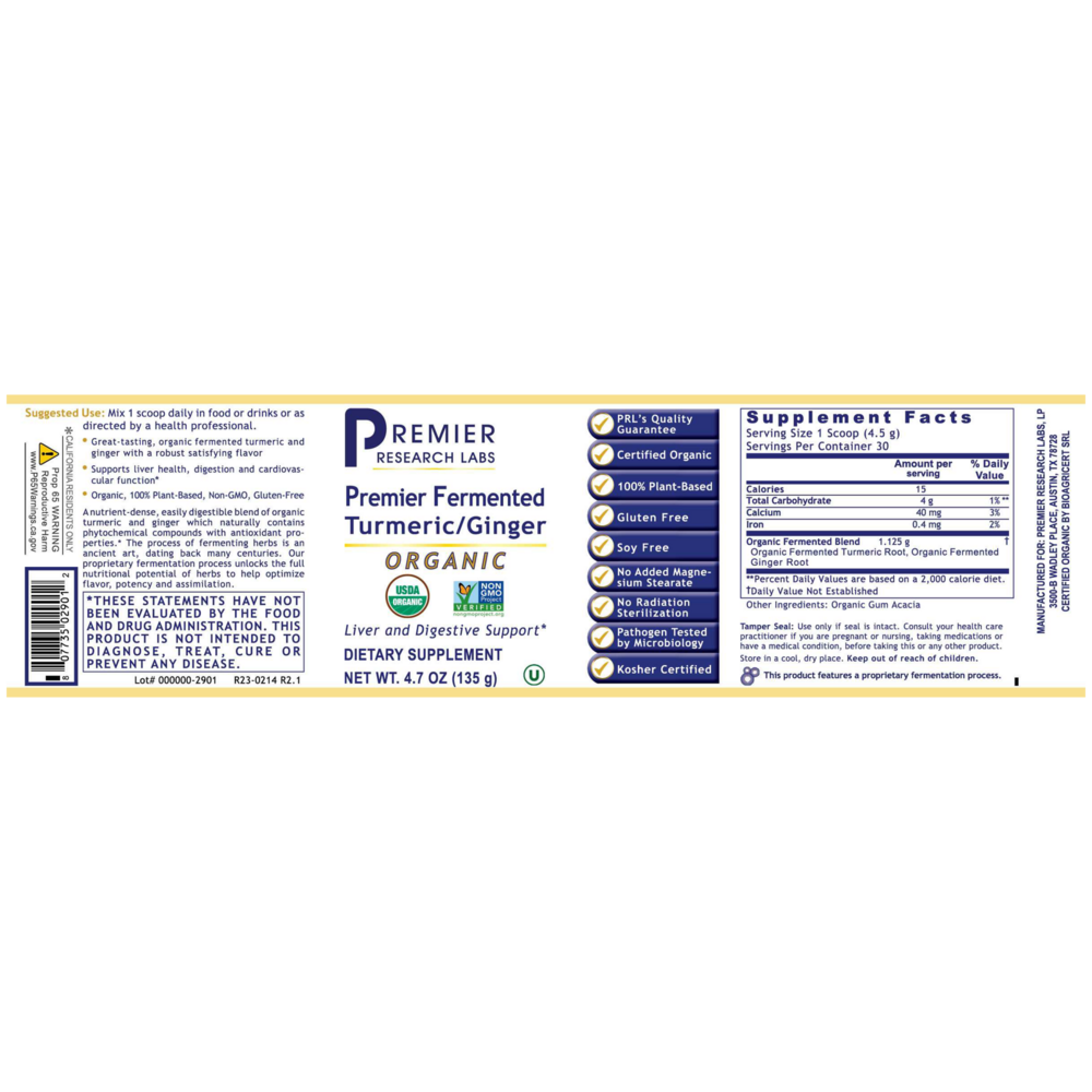 Premier Fermented Turmeric/Ginger, 135 Grams , Brand_Premier Research Labs Form_Powder powder Requires Consultation Size_135 Grams