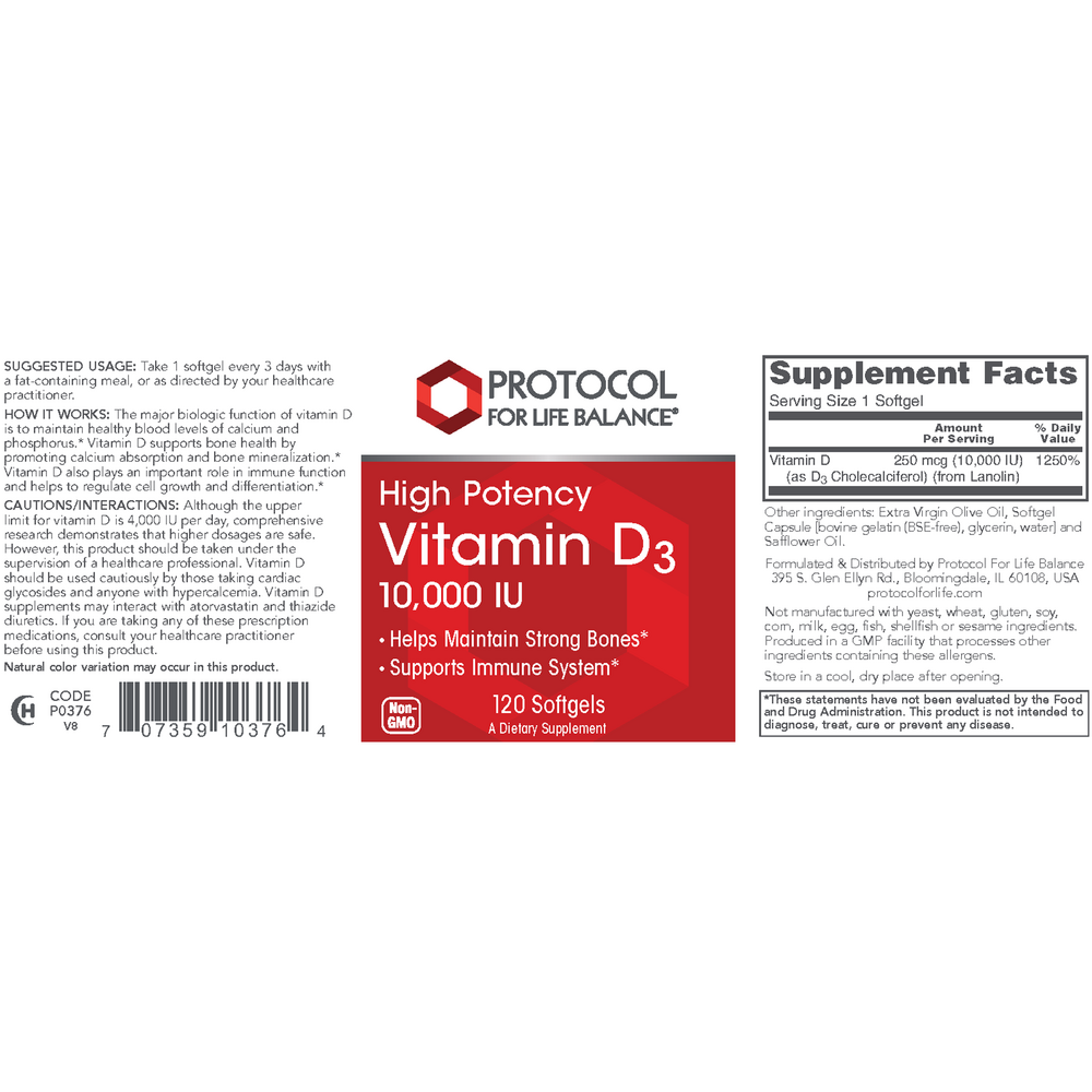 Vitamin D3 10,000IU, 120 Softgels , Brand_Protocol for Life Balance Form_Softgels Requires Consultation Size_120 Softgels softgels