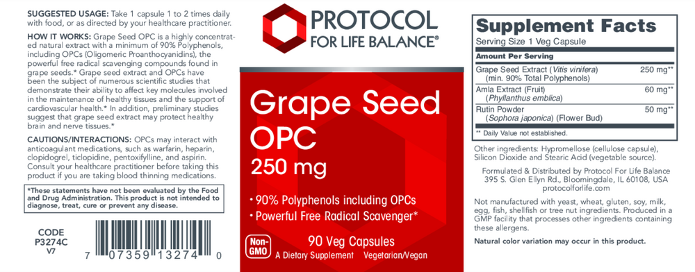 Grape Seed OPC 250mg, 90 Capsules , Brand_Protocol for Life Balance capsules Form_Capsules Requires Consultation Size_90 Capsules