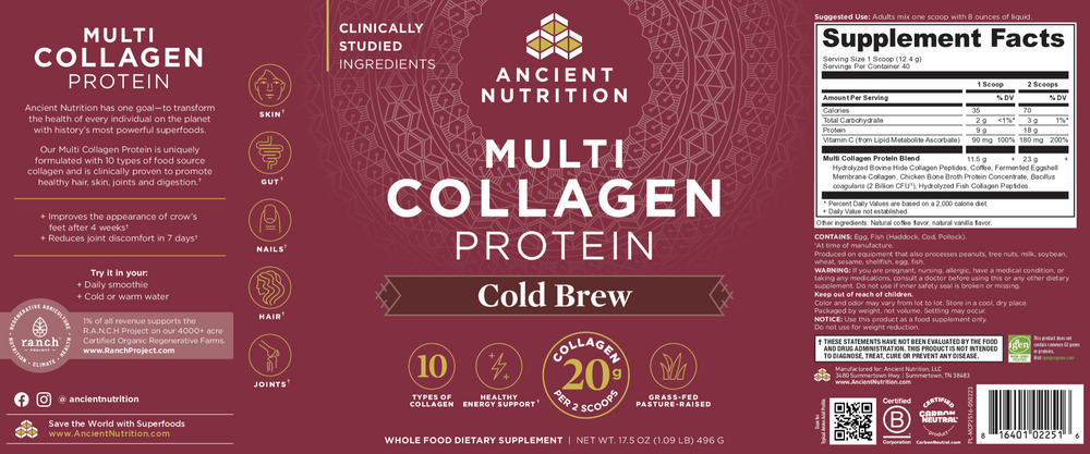Ancient Nutrition Multi Collagen Protein, Cold Brew - back