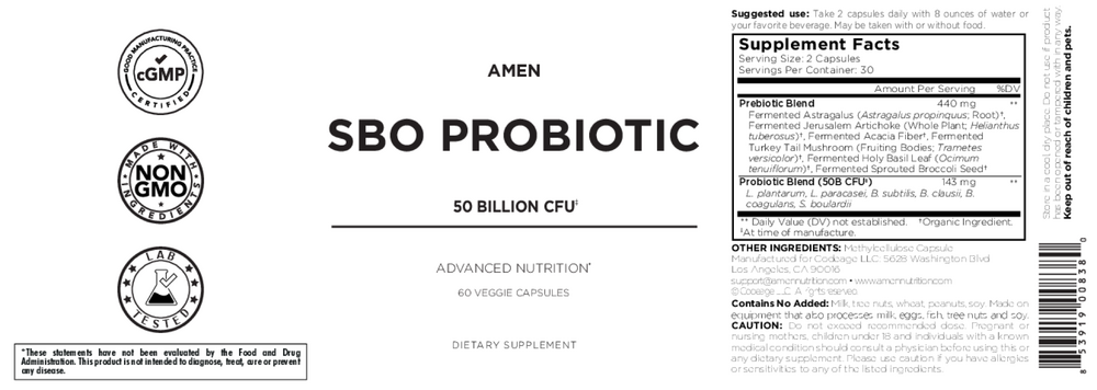Amen SBO Probiotic 50 Billion CFU — back