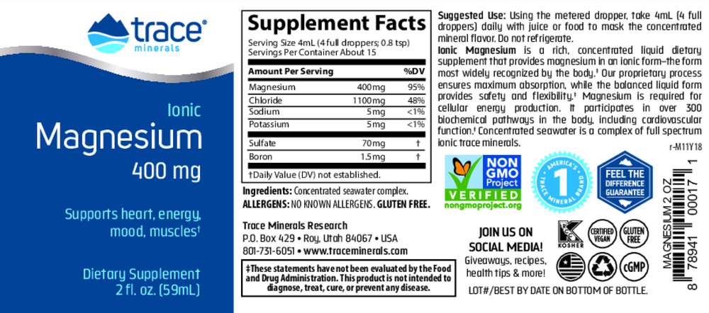 Liquid Ionic Magnesium 400mg, 59 mL Liquid