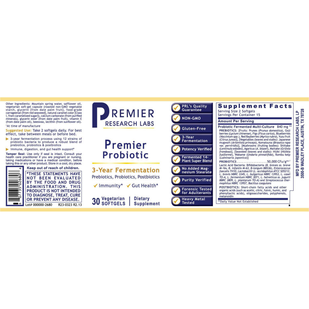 Premier Probiotic Caps, 30 Softgels , Brand_Premier Research Labs Form_Softgels Requires Consultation Size_30 Softgels softgels