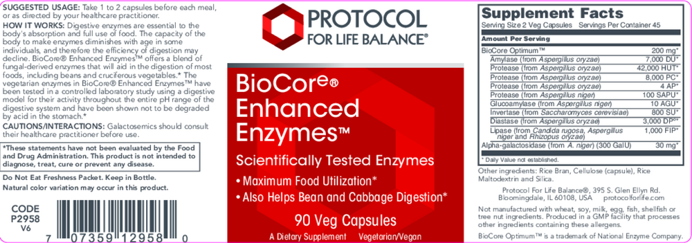 BioCore Enhanced Enzymes, 90 Capsules , Brand_Protocol for Life Balance capsules Form_Capsules Requires Consultation Size_90 Capsules