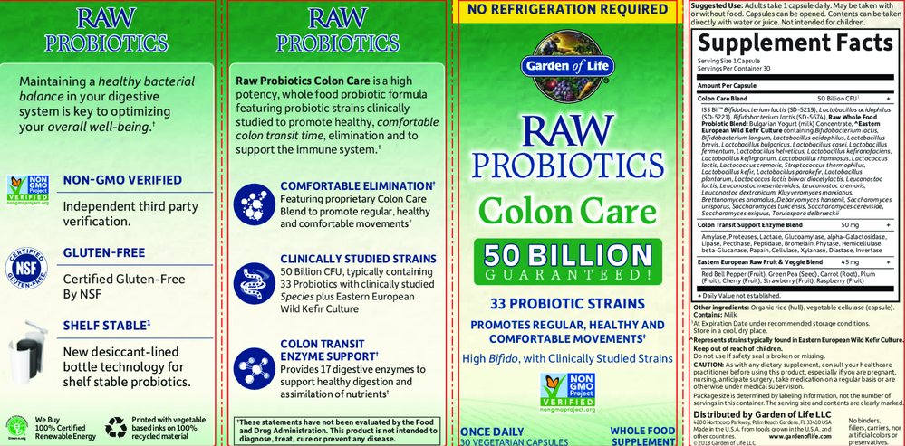 Raw Probiotics™ Colon Care, 30 Vegetarian Capsules