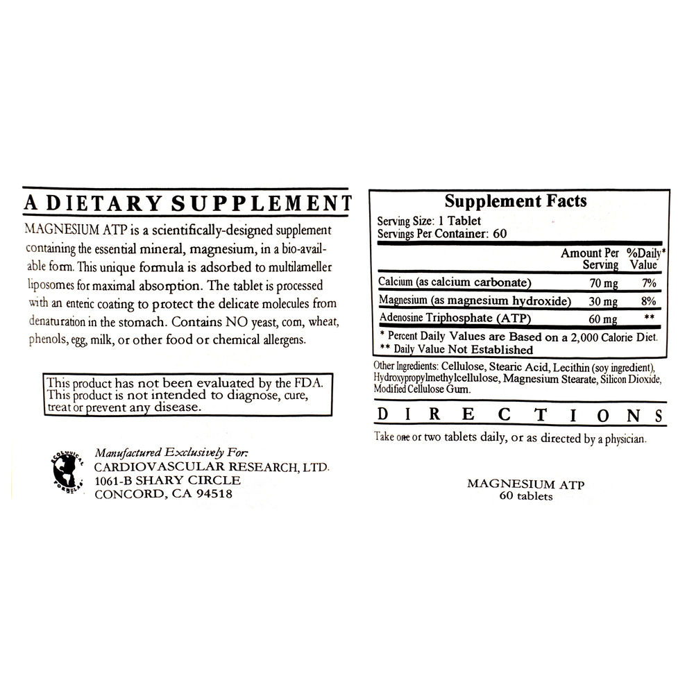 Liposomal Magnesium ATP (Mg30mg ATP60mg), 60 Tablets