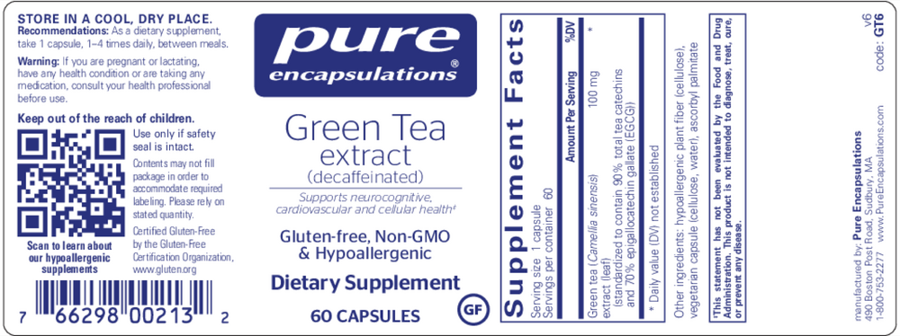 Green Tea extract (decaf), 60 Capsules , Brand_Pure Encapsulations caps Emersons