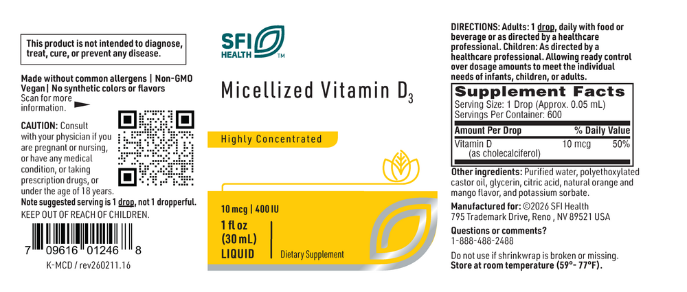 Micellized Vitamin D3 Liquid (10mcg), 30 mL