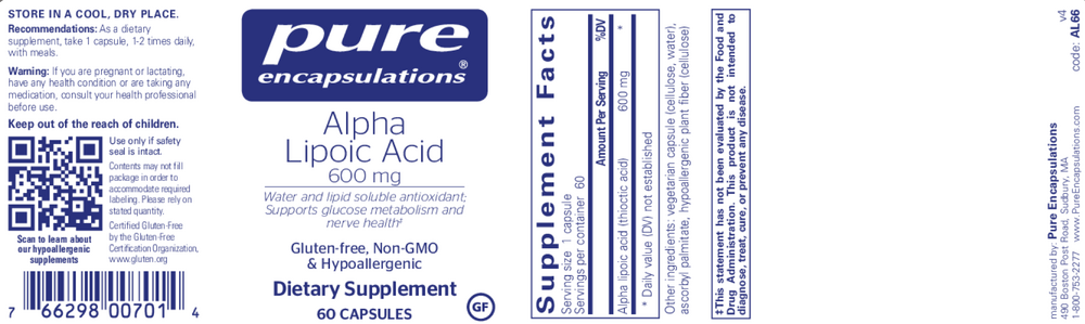 Alpha Lipoic Acid 600mg, 60 Capsules , Brand_Pure Encapsulations Form_Capsules Requires Consultation Size_60 Capsules