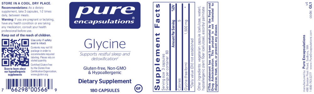 Glycine 500 mg, 180 Capsules , Brand_Pure Encapsulations caps Emersons
