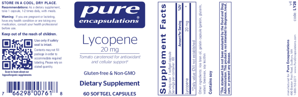 Lycopene, 20 mg, 60 Softgels , Brand_Pure Encapsulations Emersons Form_Softgels Requires Consultation Size_60 Softgel Capsules softgels