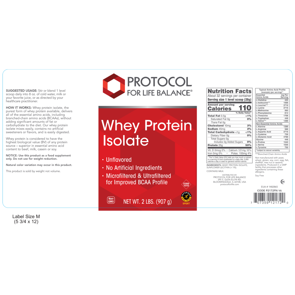 Whey Protein Isolate Pure, 907 Grams , Brand_Protocol for Life Balance Form_Powder powder Requires Consultation Size_907 Grams