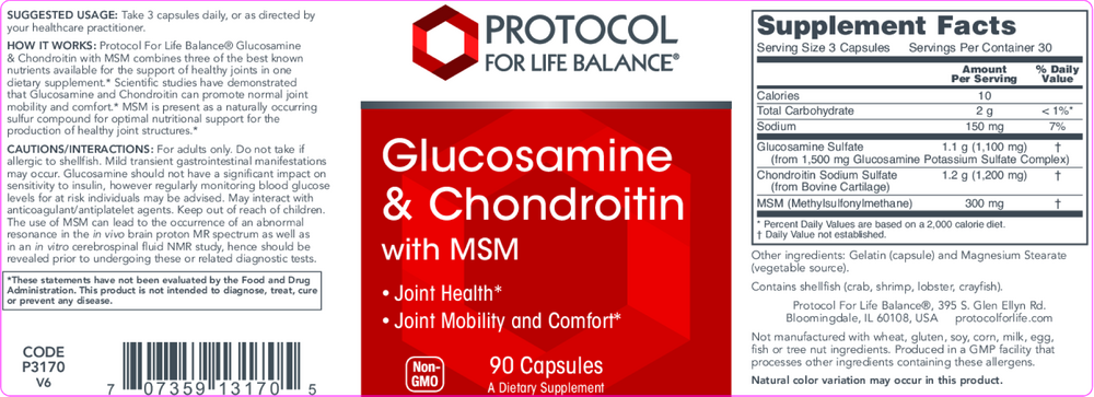 Glucosamine and Chondroitin + MSM, 90 Capsules , Brand_Protocol for Life Balance capsules Form_Capsules Requires Consultation Size_90 Capsules