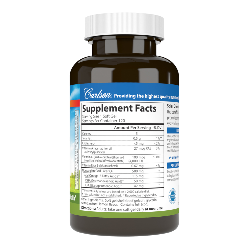 Solar D Gems®, 4000 IU Vitamin D3 + Omega-3s, Lemon Flavor, 120 Softgels