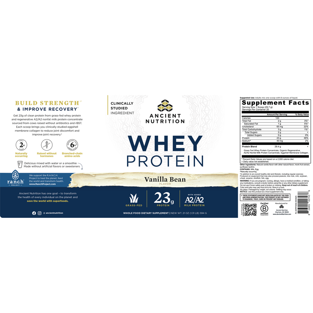 Ancient Nutrition Whey Protein Powder - Vanilla - back