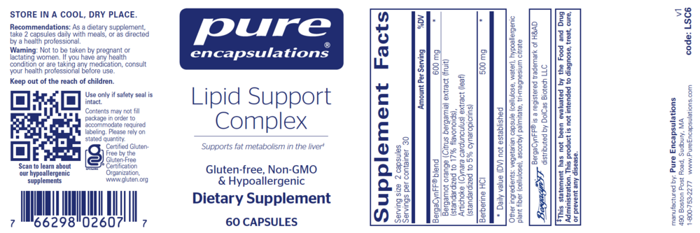 Lipid Support Complex, 60 Capsules , Brand_Pure Encapsulations Form_Capsules Requires Consultation Size_60 Capsules