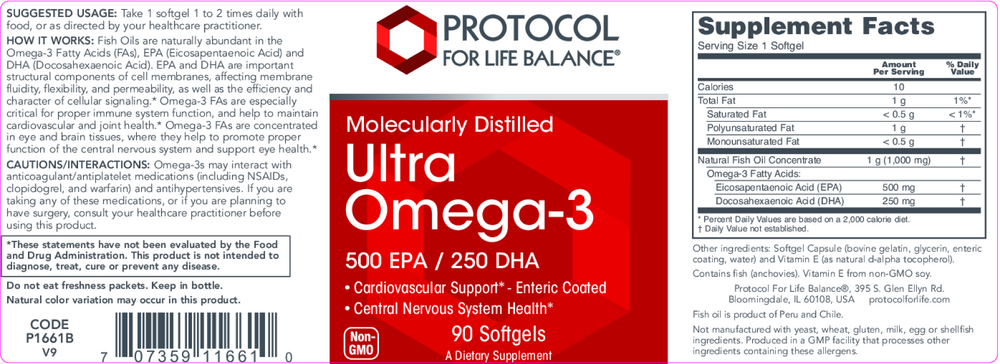 Ultra Omega-3 500EPA/250DHA, 90 Softgel Capsules , Brand_Protocol for Life Balance Form_Softgels Requires Consultation Size_90 Softgel Capsules softgels