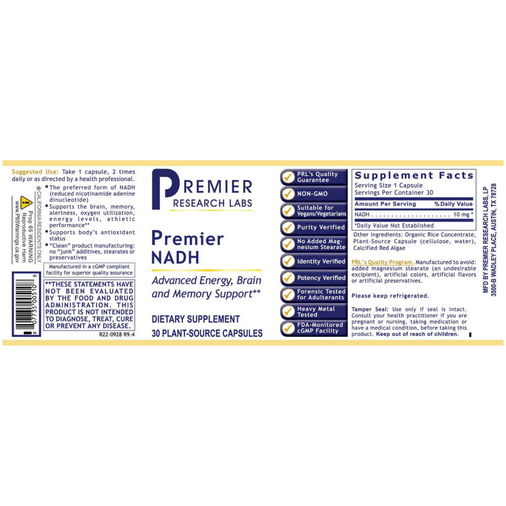 Premier NADH, 30 Capsules , Brand_Premier Research Labs capsules Form_Capsules Requires Consultation Size_30 Capsules