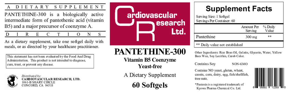 Pantethine 300mg (Pantesin), 60 Softgels