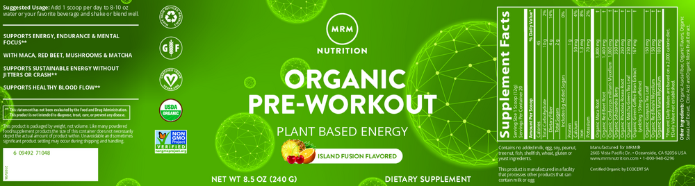 Organic Pre-Workout Island Fusion, 240 Grams