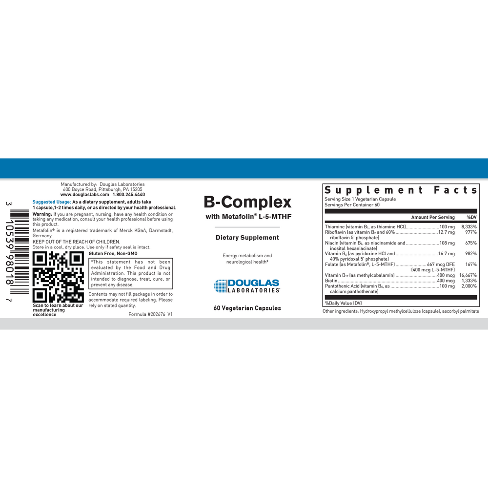Douglas Laboratories B-Complex with Metafolin L-5-MTHF, 60 Capsules