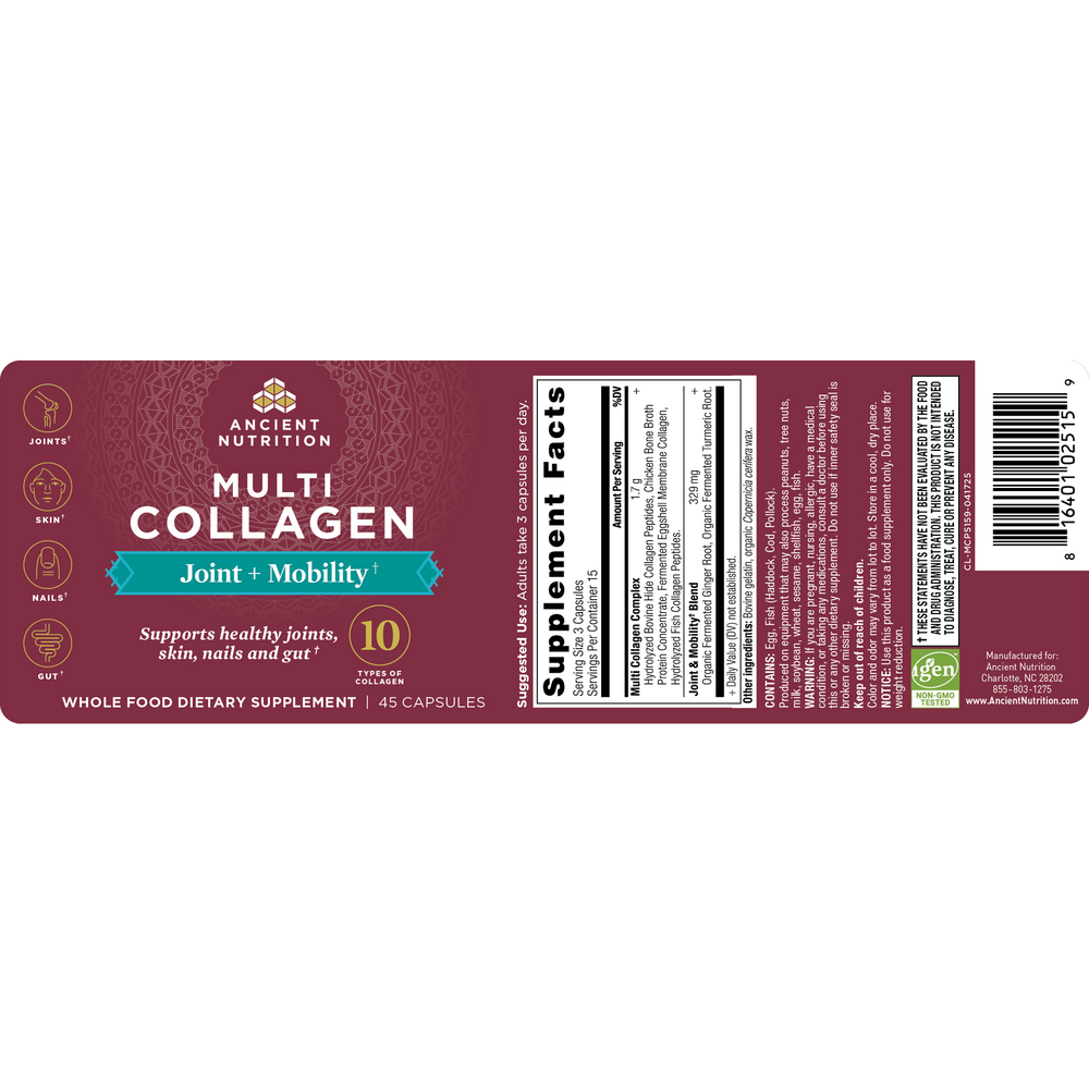 Ancient Nutrition Multi Collagen Capsules Joint + Mobility - back