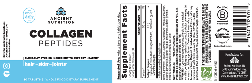 Ancient Nutrition Collagen Peptides - Vanilla Tablets - back