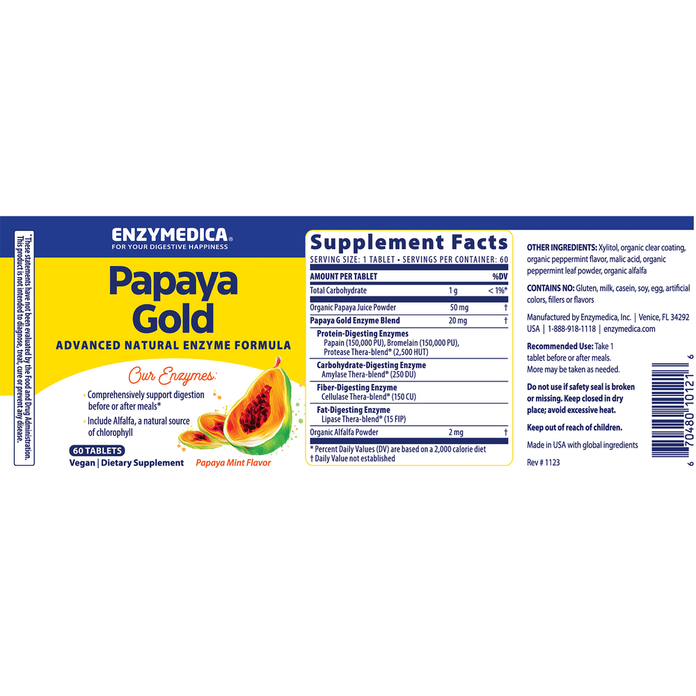 Papaya Gold Advanced Natural Enzyme Formula, 60 Tablets