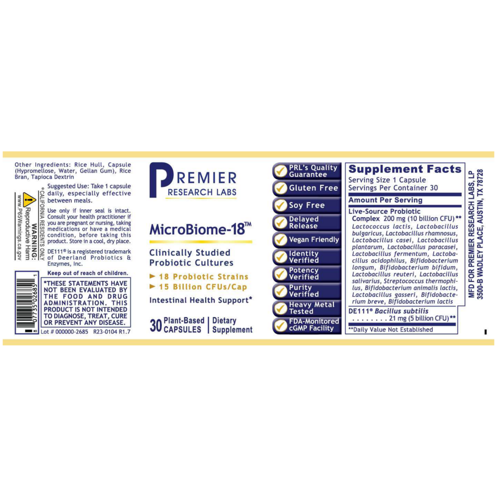 MicroBiome-18™, 30 Capsules , Brand_Premier Research Labs capsules Form_Capsules Requires Consultation Size_30 Capsules