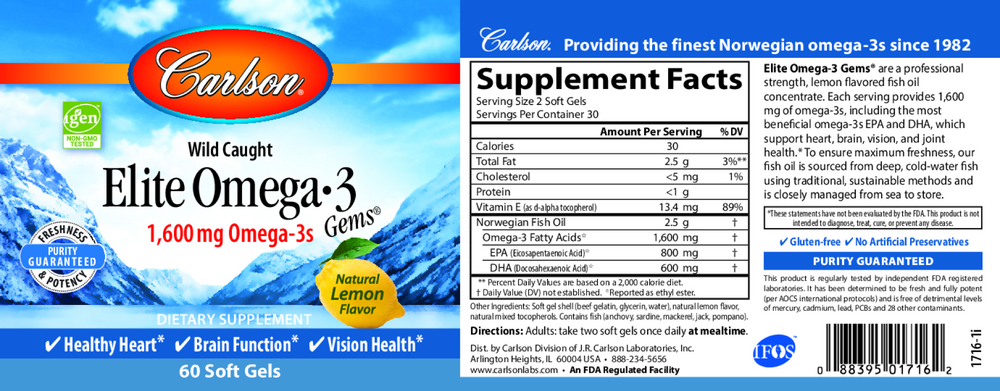 Elite Omega 3 Gems, 60 Softgels
