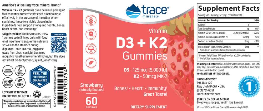 Vitamin D3 + K2 Gummies, 60 Gummies