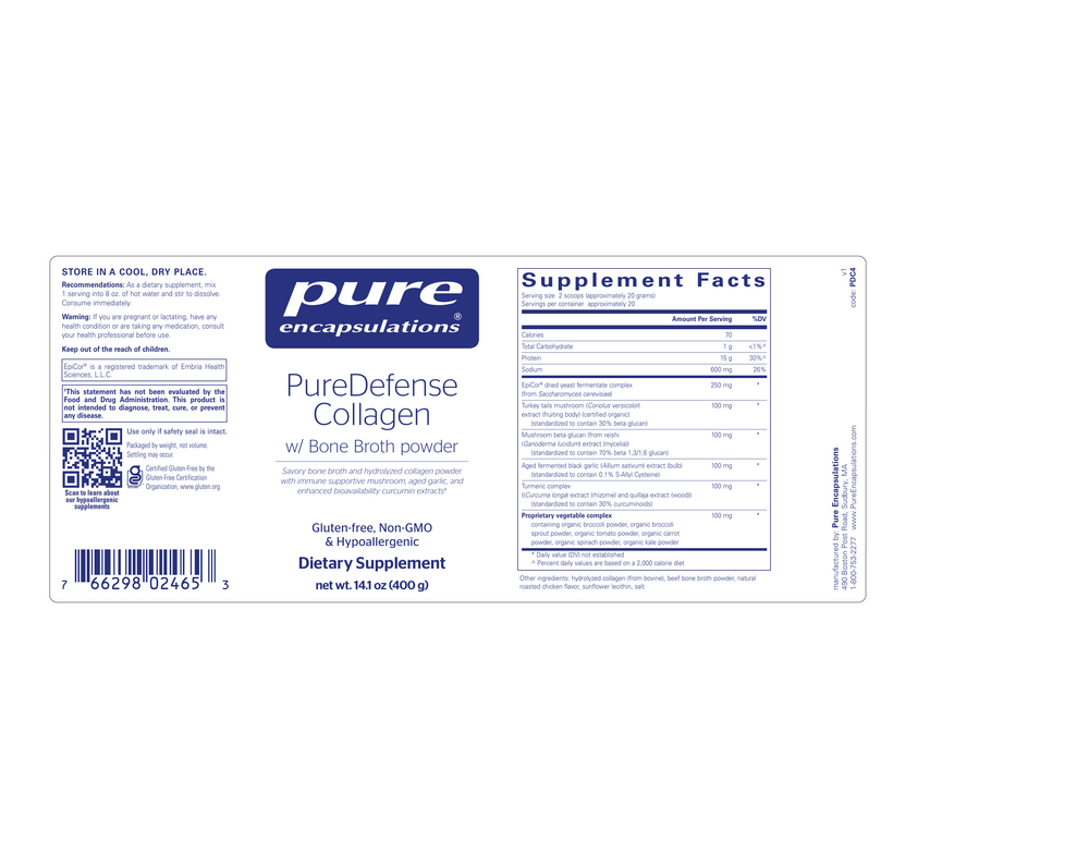 PureDefense Collagen w/ Bone Broth, 400 Grams , Brand_Pure Encapsulations Form_Powder Requires Consultation Size_400 Grams