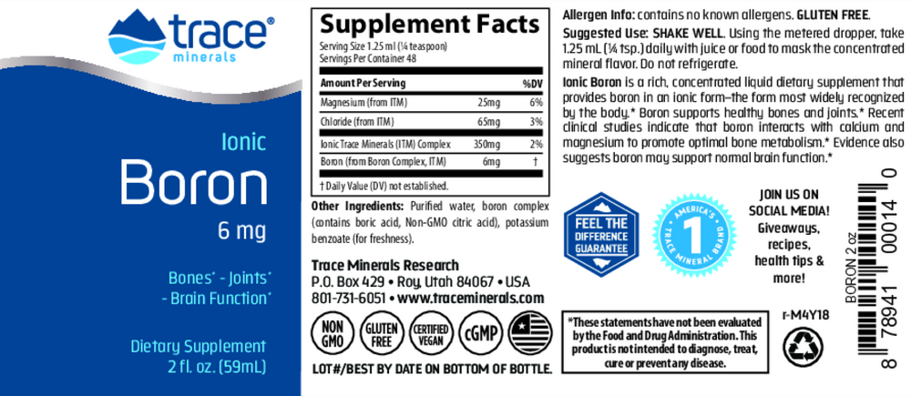 Liquid Ionic Boron 6mg, 59 mL Liquid , Brand_Trace Minerals Form_Liquid Size_59 mL