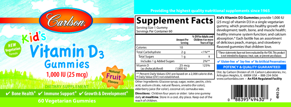 Kid's Vitamin D3, 60 Gummies