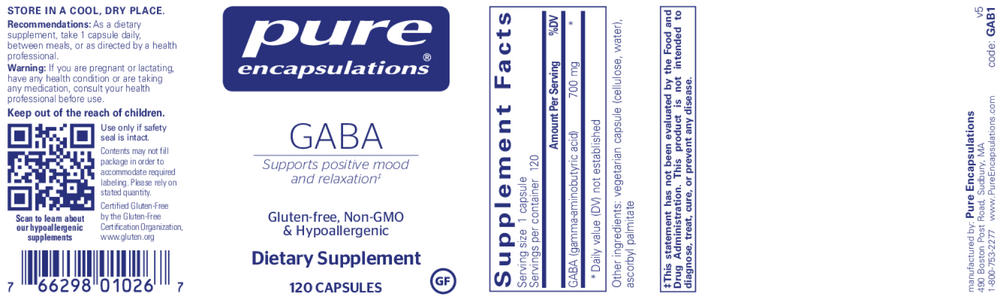 GABA, 120 Capsules , Brand_Pure Encapsulations caps Emersons Form_Capsules Requires Consultation Size_120 Capsules