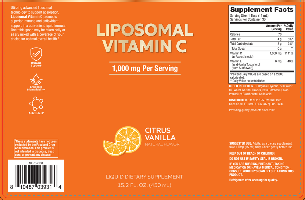Liposomal Vitamin C 1000mg, 450 mL Liquid