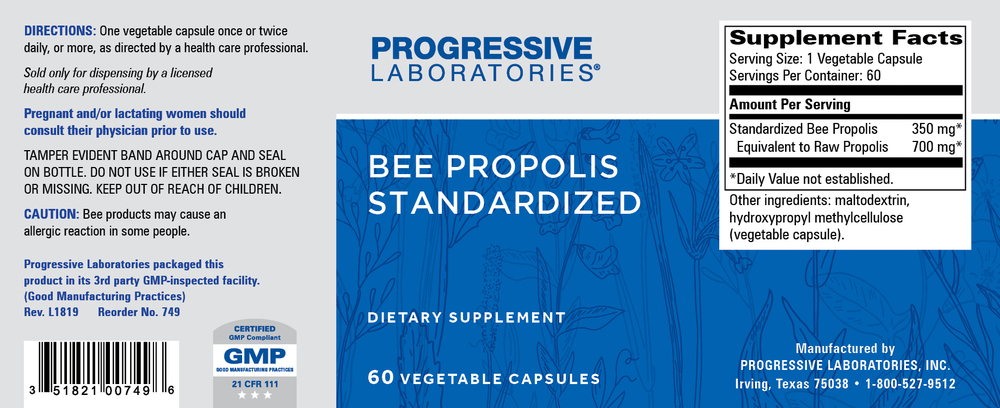 Bee Propolis/Standardized, 60 Capsules , Brand_Progressive Labs capsules Form_Capsules Requires Consultation Size_60 Capsules
