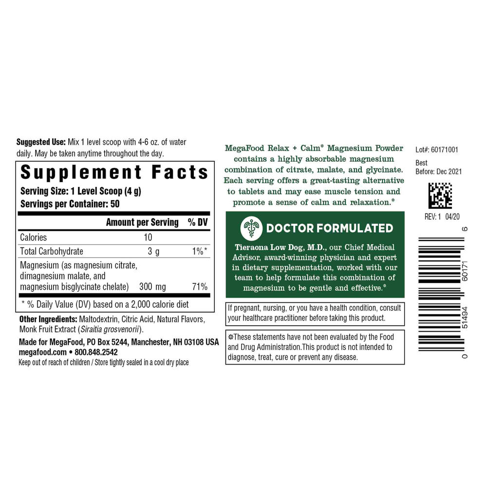 Relax + Calm Magnesium Powder-Raspberry Lemonade Flavor, 200 g