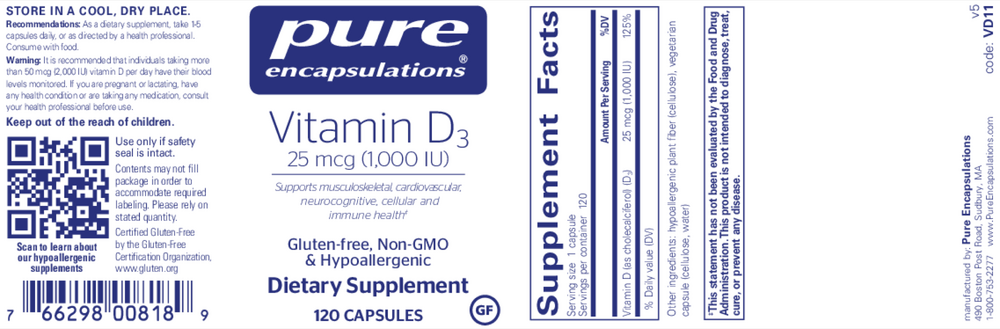 Vitamin D3 25mcg (1,000IU), 120 Capsules , Brand_Pure Encapsulations Form_Capsules Requires Consultation Size_120 Capsules