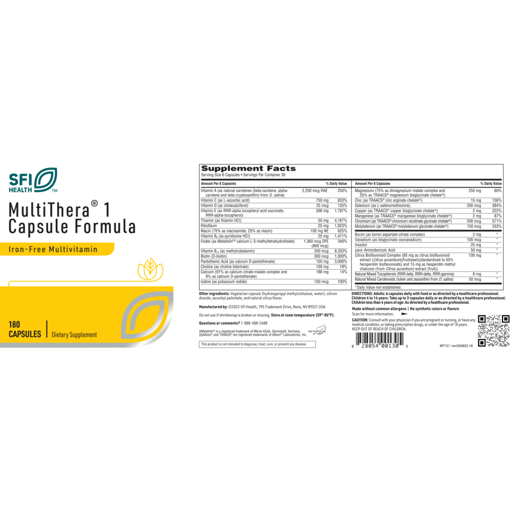MultiThera® 1 Iron-Free Tablet, 180 Tablets