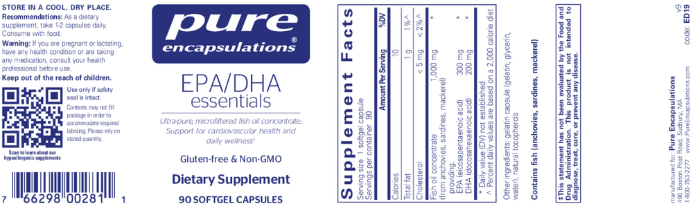 EPA/DHA essentials, 90 Softgel Capsules , Brand_Pure Encapsulations Form_Softgel Capsules Not Emersons Size_90 Softgels softgels
