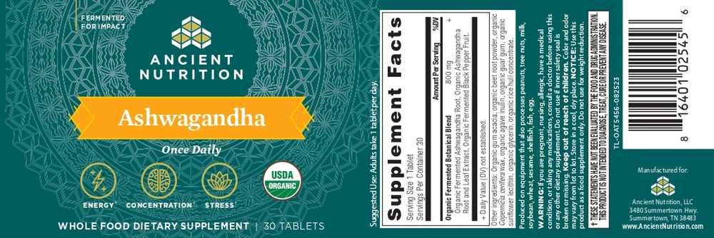 Ancient Nutrition Organic Ashwagandha Tablet - back