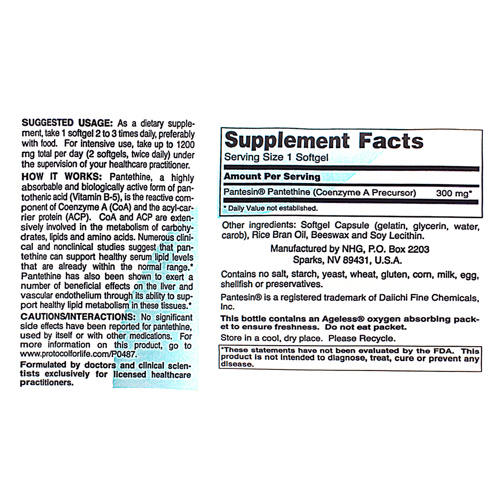 Pantethine 300mg, 60 Softgels , Brand_Protocol for Life Balance Form_Softgels Requires Consultation Size_60 Softgels softgels