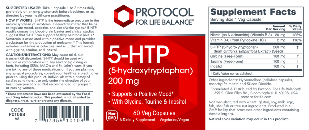 5-HTP 200mg, 60 Capsules , Brand_Protocol for Life Balance capsules Form_Capsules Requires Consultation Size_60 Capsules